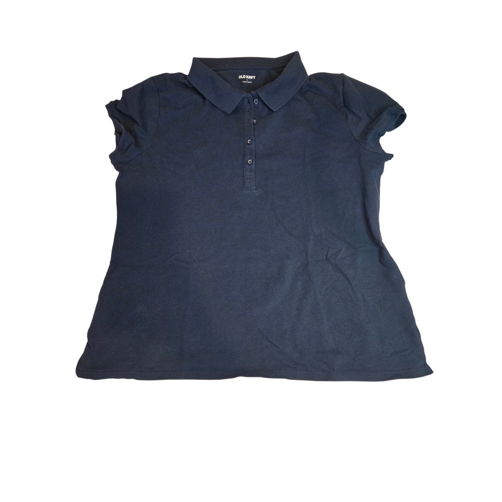 Old Navy Womens Polo Shirt Ink Blue Short Sleeve Pique Cotton Blend Large L